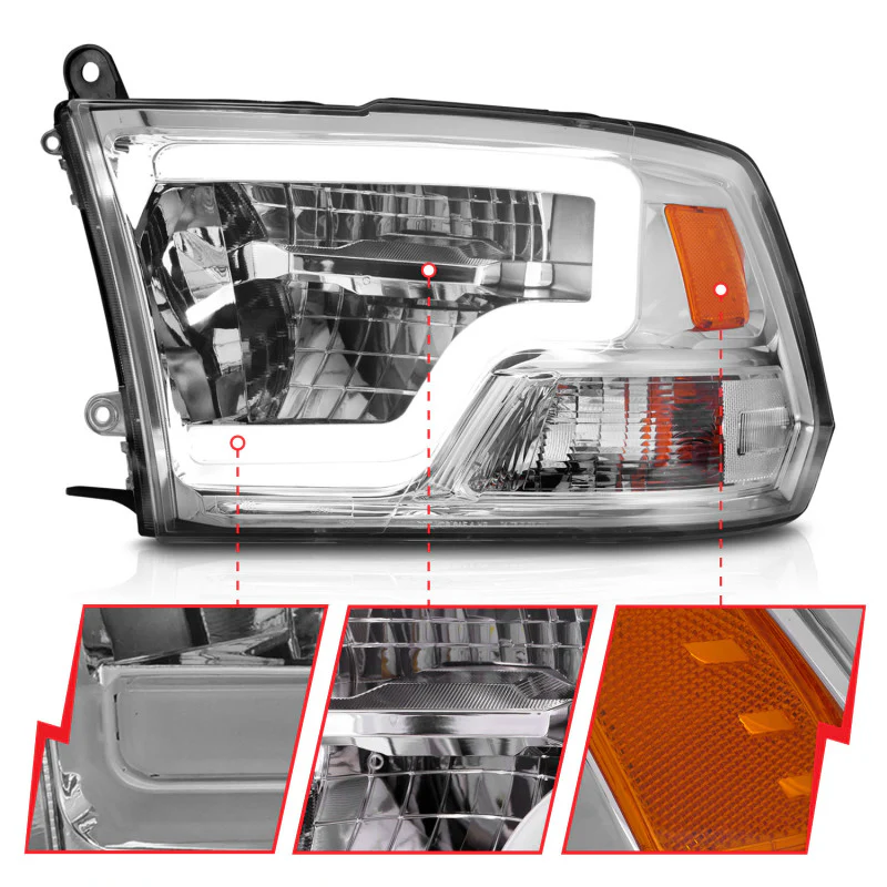 ANZO 2009-2020 Dodge Ram 1500 Full LED Square Projector Headlights w/ Chrome Housing Chrome Amber - Image 9