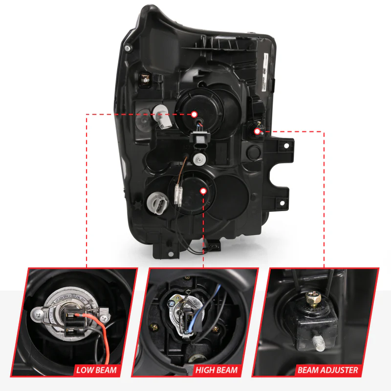 ANZO 2011-2016 Ford F250 Projector Headlights w/ Plank Style Switchback Black w/ Amber - Image 12