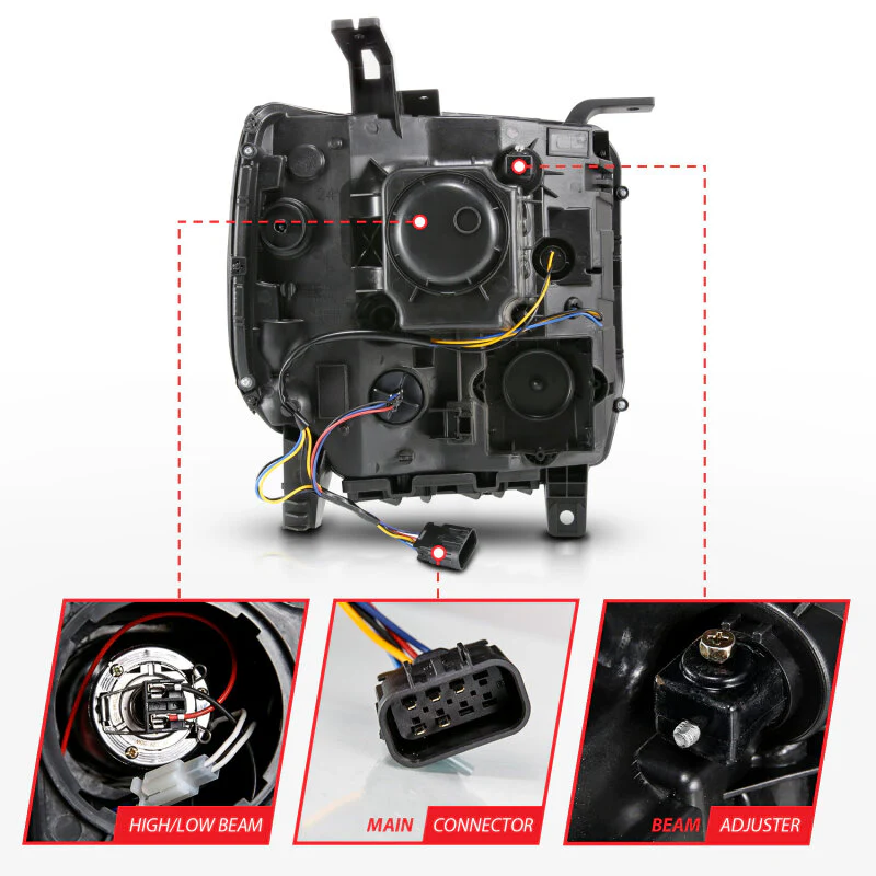 ANZO 2014-2015 GMC Sierra 1500 Projector Headlights w/ Light Bar Black Housing (Halogen Type) - Image 12