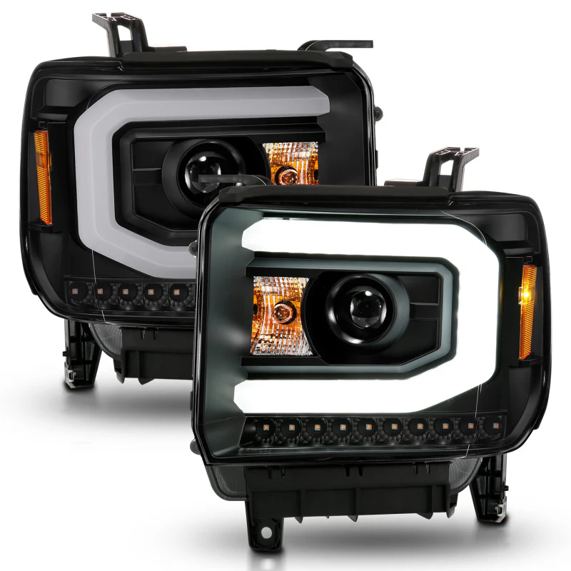 ANZO 2014-2015 GMC Sierra 1500 Projector Headlights w/ Light Bar Black Housing (Halogen Type) - Image 4