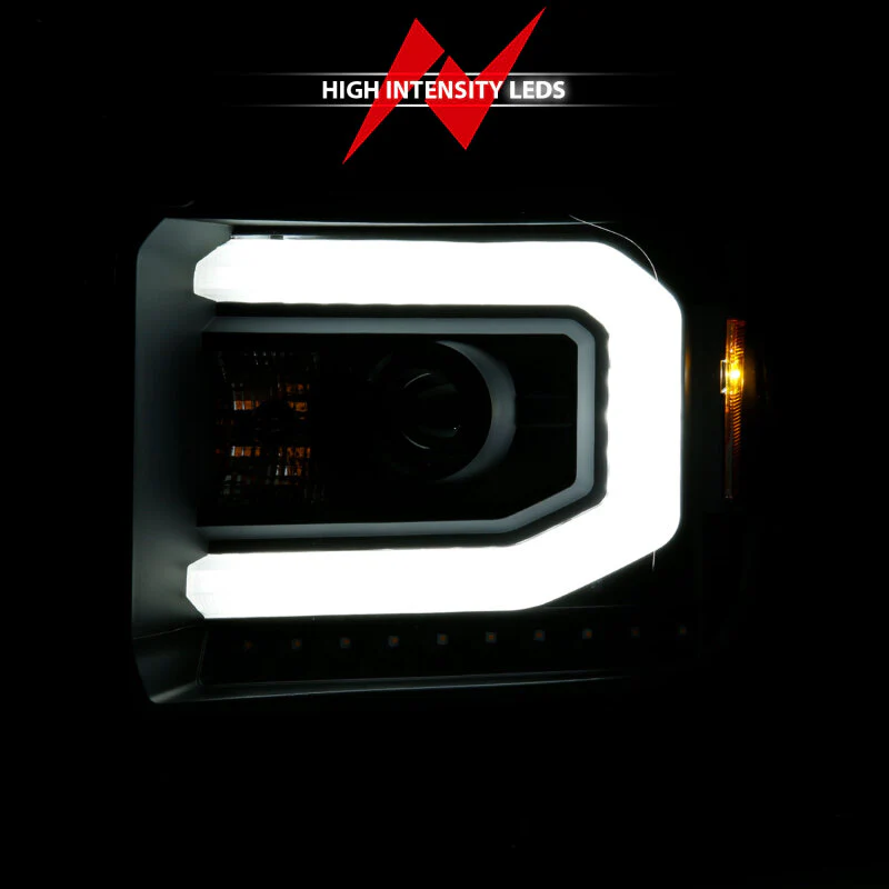 ANZO 2014-2015 GMC Sierra 1500 Projector Headlights w/ Light Bar Black Housing (Halogen Type) - Image 9