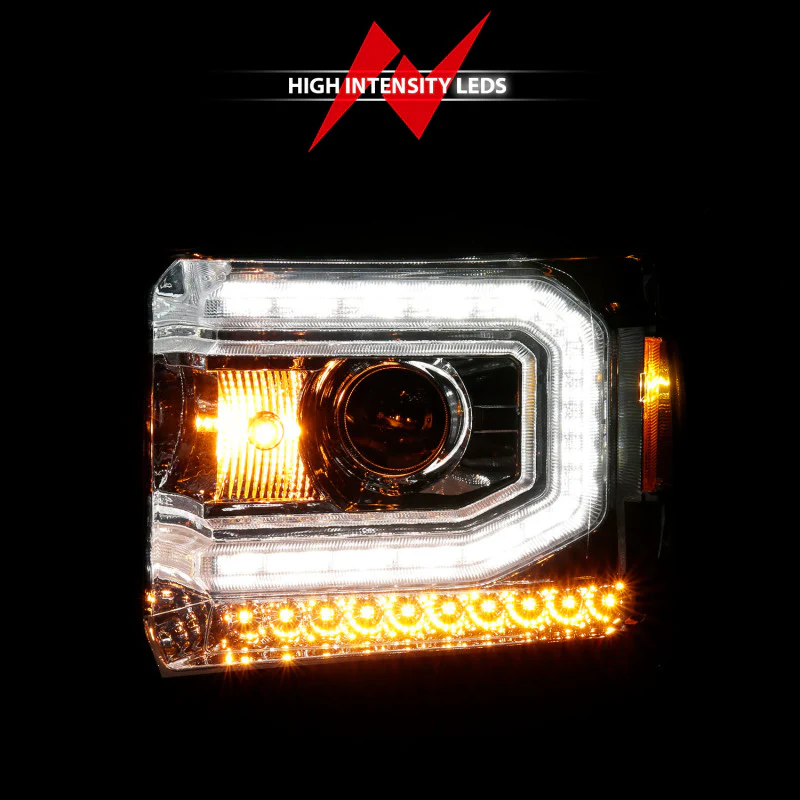 ANZO 2014-2015 GMC Sierra 1500 Projector Headlights w/ Light Bar Chrome Housing (Halogen Type) - Image 13