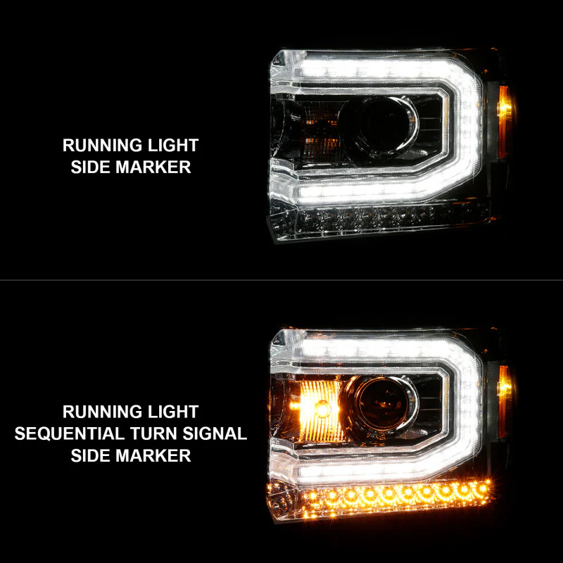 ANZO 2014-2015 GMC Sierra 1500 Projector Headlights w/ Light Bar Chrome Housing (Halogen Type) - Image 5