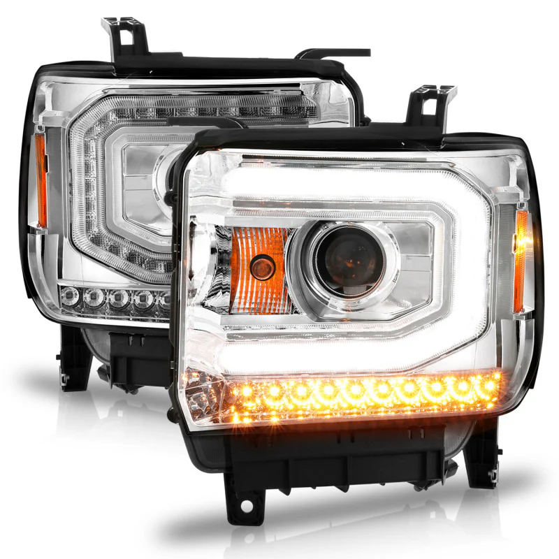ANZO 2014-2015 GMC Sierra 1500 Projector Headlights w/ Light Bar Chrome Housing (Halogen Type) - Image 7
