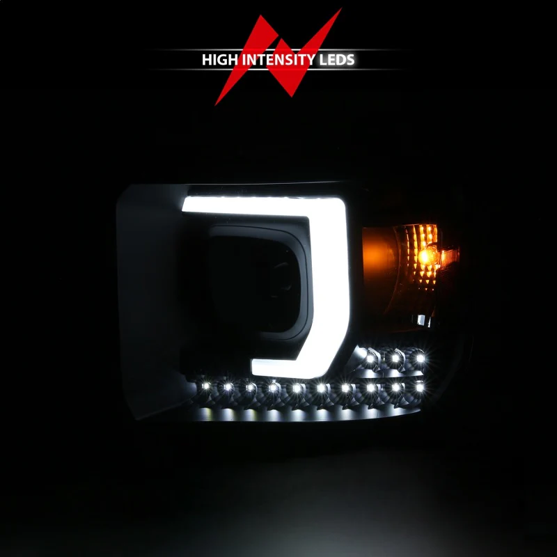 ANZO 2014-2015 GMC Sierra 1500HD Projector Plank Style Headlight Black W/ DRL - Image 11