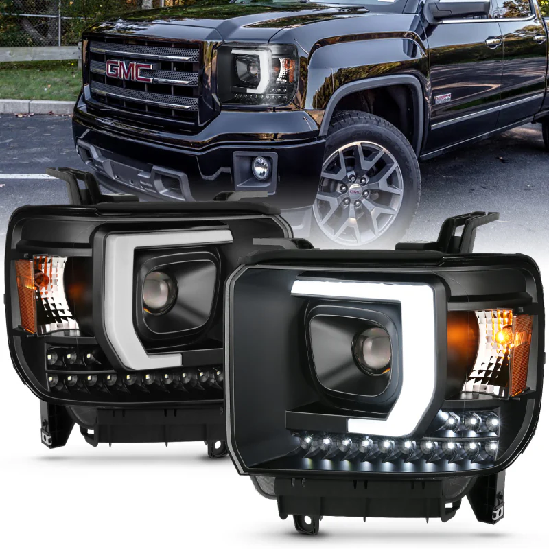 ANZO 2014-2015 GMC Sierra 1500HD Projector Plank Style Headlight Black W/ DRL - Image 2