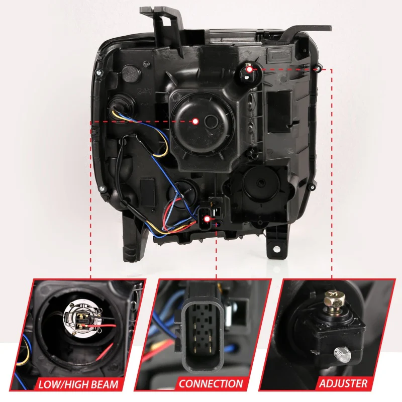 ANZO 2014-2015 GMC Sierra 1500HD Projector Plank Style Headlight Black W/ DRL - Image 4
