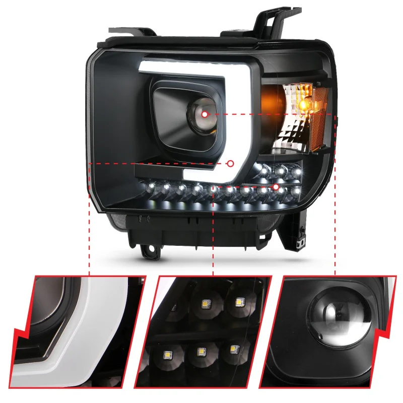 ANZO 2014-2015 GMC Sierra 1500HD Projector Plank Style Headlight Black W/ DRL - Image 8