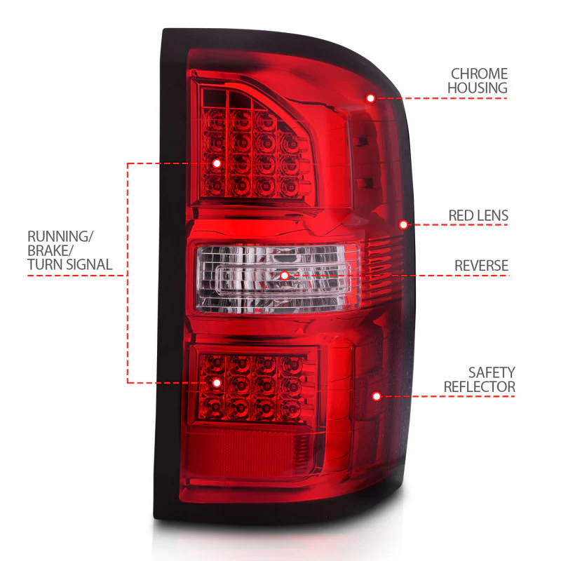 ANZO 2014-2018 GMC Sierra LED Tail Lights Black Housing Red/Clear Lens - Image 5