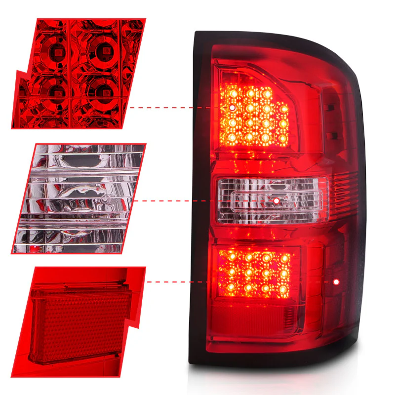 ANZO 2014-2018 GMC Sierra LED Tail Lights Black Housing Red/Clear Lens - Image 7