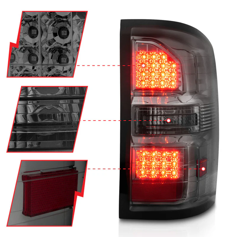 ANZO 2014-2018 GMC Sierra LED Tail Lights Black Housing Smoke Lens - Image 5
