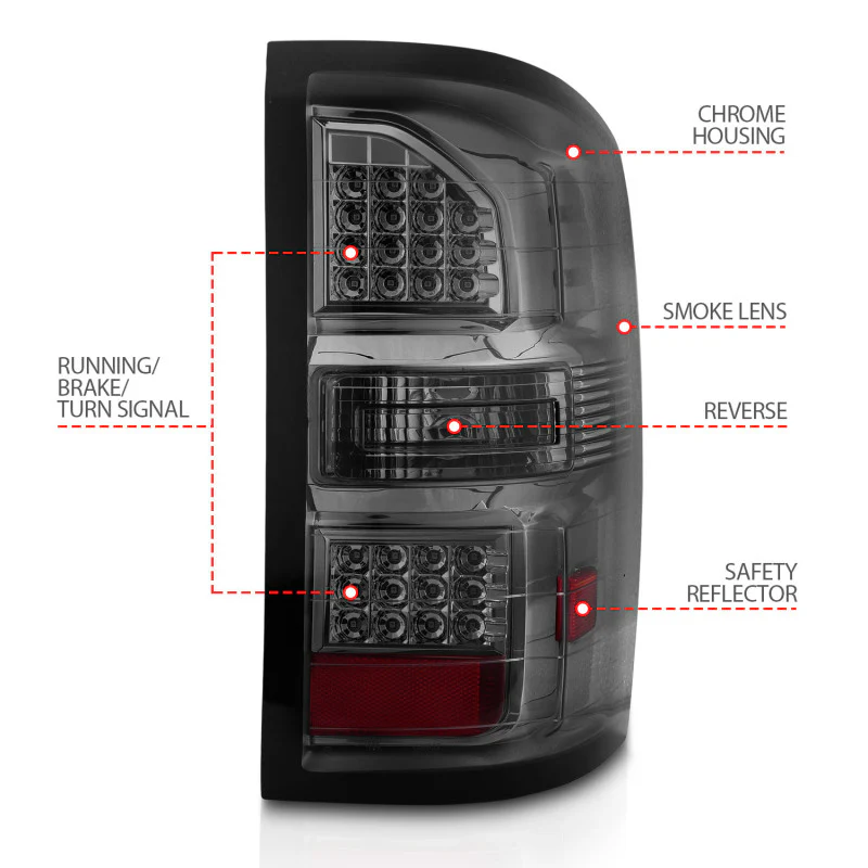 ANZO 2014-2018 GMC Sierra LED Tail Lights Black Housing Smoke Lens - Image 7