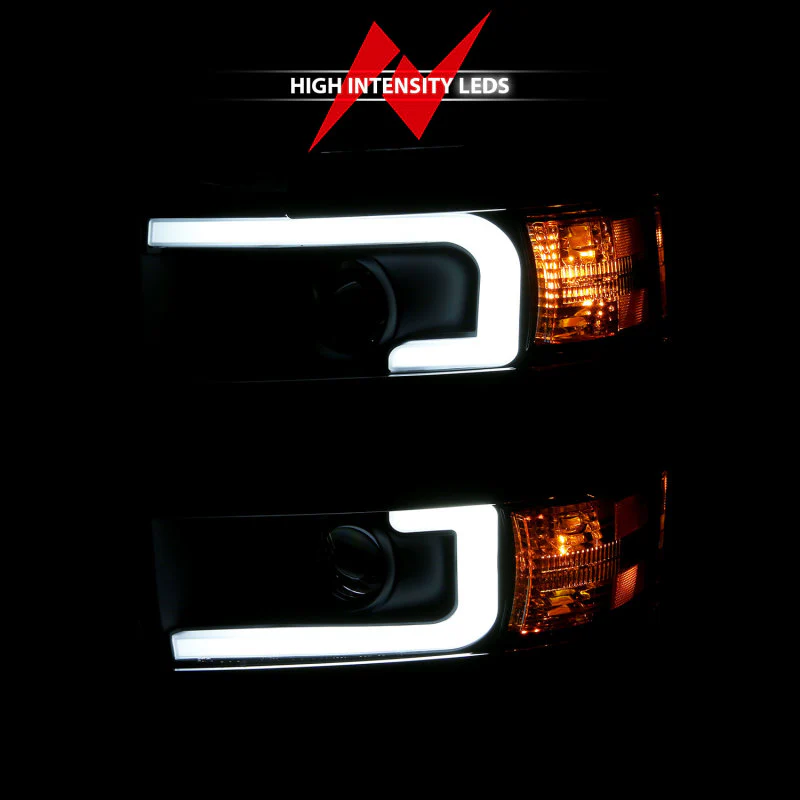 ANZO 2015-2016 Chevrolet Silverado Projector Headlights w/ Plank Style Design Black w/ Amber - Image 13