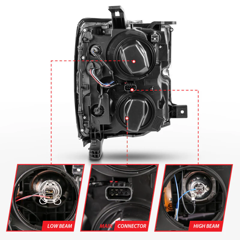 ANZO 2015-2016 Chevrolet Silverado Projector Headlights w/ Plank Style Design Black w/ Amber - Image 6
