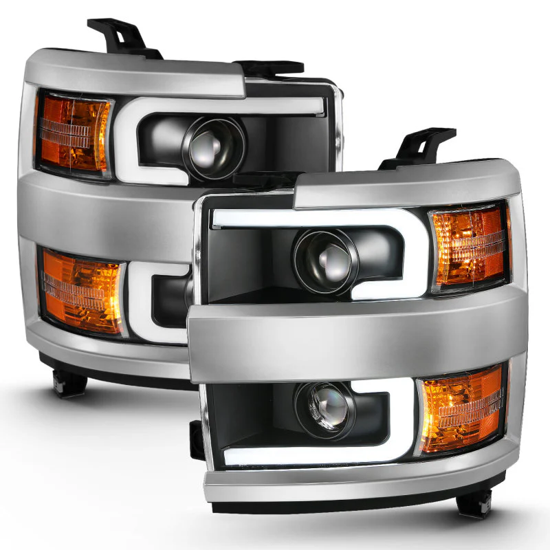 ANZO 2015-2016 Chevrolet Silverado Projector Headlights w/ Plank Style Design Black w/ Amber - Image 7