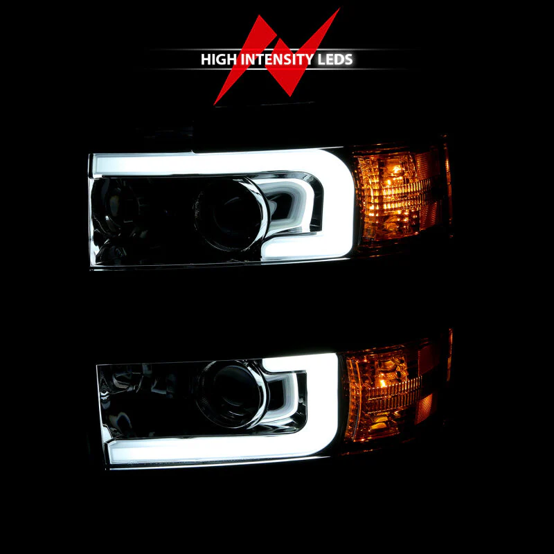 ANZO 2015-2016 Chevrolet Silverado Projector Headlights w/ Plank Style Design Chrome w/ Amber - Image 4