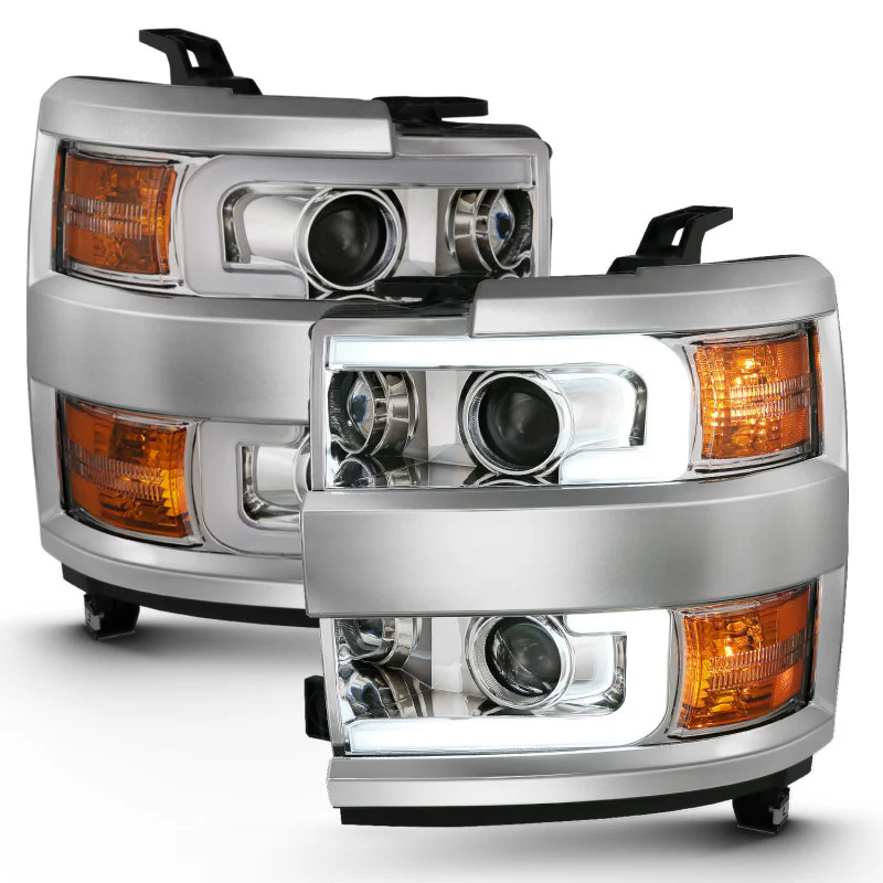 ANZO 2015-2016 Chevrolet Silverado Projector Headlights w/ Plank Style Design Chrome w/ Amber - Image 8