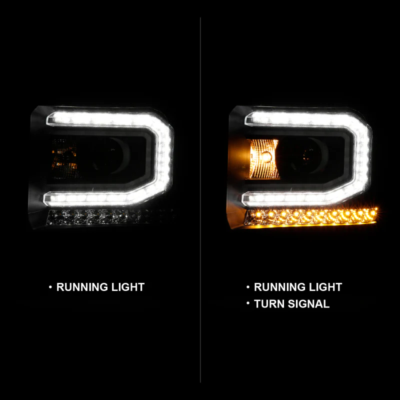 ANZO 2016-2019 GMC Sierra 1500 Projector Headlight Plank Style Black w/ Sequential Amber Signal - Image 2