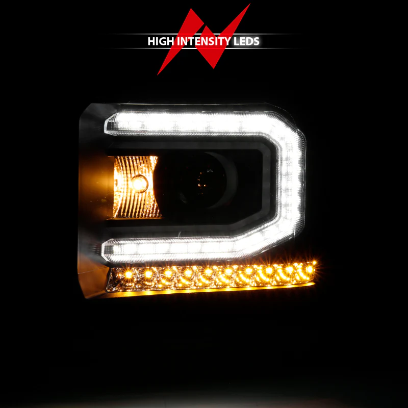 ANZO 2016-2019 GMC Sierra 1500 Projector Headlight Plank Style Black w/ Sequential Amber Signal - Image 4