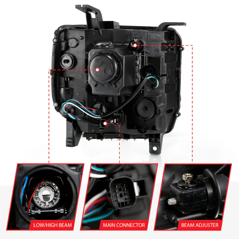 ANZO 2016-2019 GMC Sierra 1500 Projector Headlight Plank Style Black w/ Sequential Amber Signal - Image 6