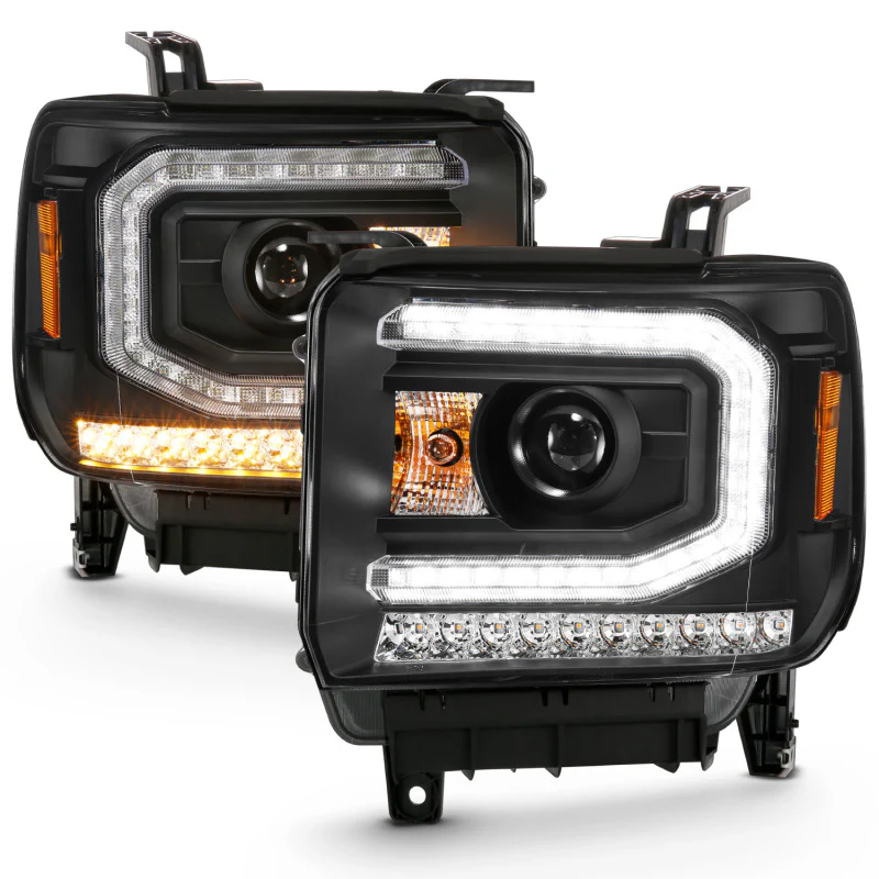 ANZO 2016-2019 GMC Sierra 1500 Projector Headlight Plank Style Black w/ Sequential Amber Signal - Image 7