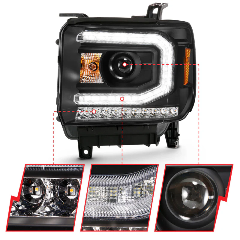 ANZO 2016-2019 GMC Sierra 1500 Projector Headlight Plank Style Black w/ Sequential Amber Signal - Image 8