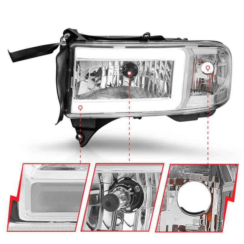 ANZO 94-02 Dodge RAM Crystal Headlight - w/ Light Bar Chrome Housing - Image 4