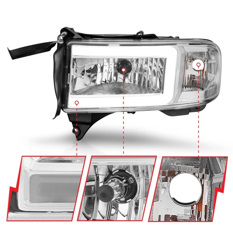 ANZO 94-02 Dodge RAM Crystal Headlight - w/ Light Bar Chrome Housing - Image 9