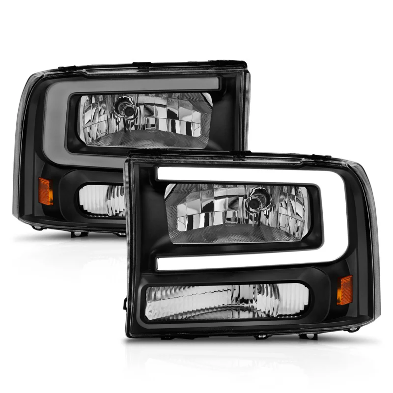 ANZO 99-04 Ford F250/F350/F450/Excursion (excl. 99) Crystal Headlights - w/ Light Bar Black Housing - Image 3
