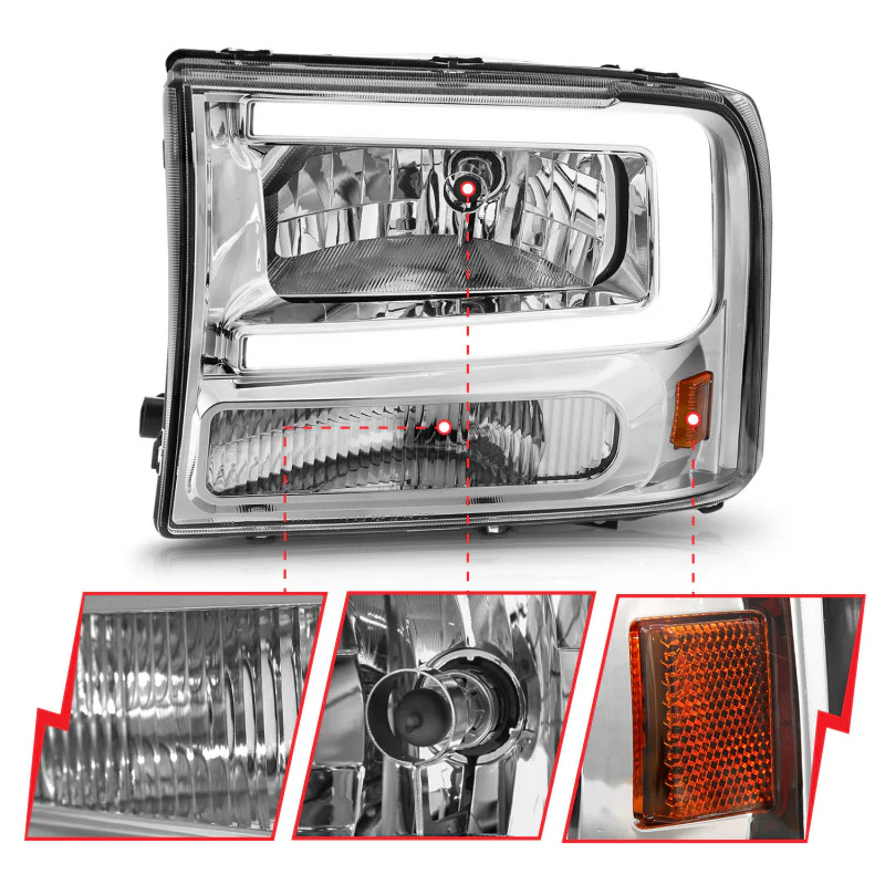 ANZO 99-04 Ford F250/F350/F450/Excursion (excl. 99) Crystal Headlights - w/ Light Bar Chrome Housing - Image 3