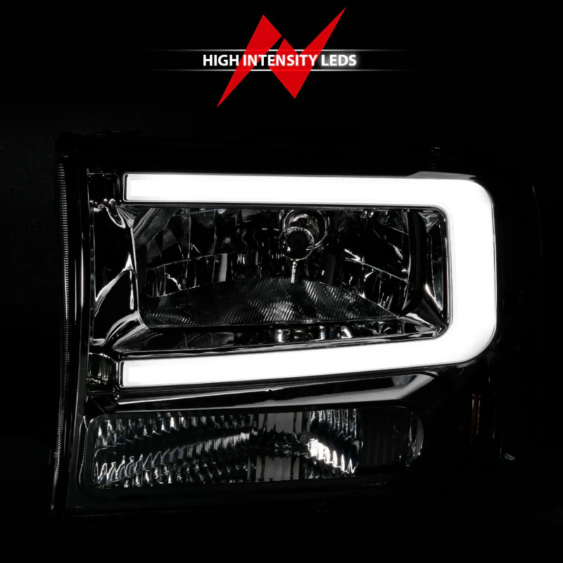 ANZO 99-04 Ford F250/F350/F450/Excursion (excl. 99) Crystal Headlights - w/ Light Bar Chrome Housing - Image 5