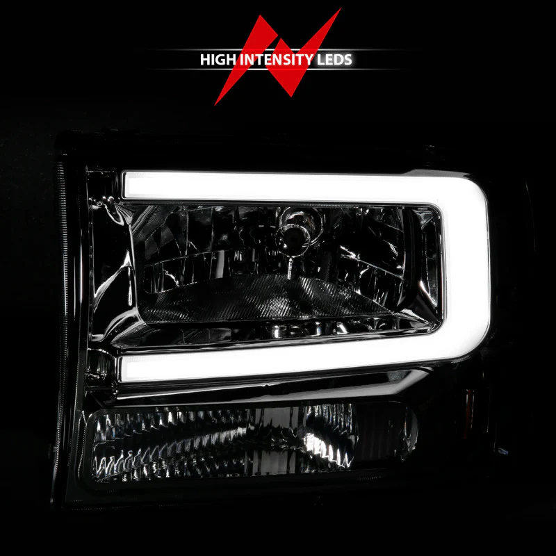 ANZO 99-04 Ford F250/F350/F450/Excursion (excl. 99) Crystal Headlights - w/ Light Bar Chrome Housing - Image 9