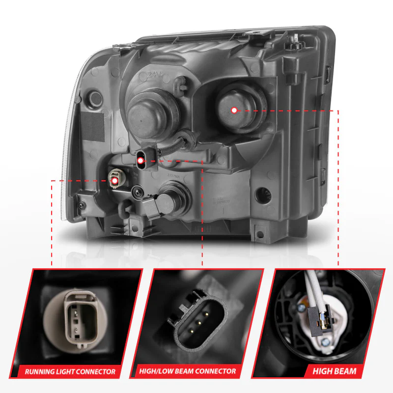 ANZO 99-04 Ford F250/F350/F450/Excursion (excl 99) Projector Headlights - w/ Light Bar Black Housing - Image 6