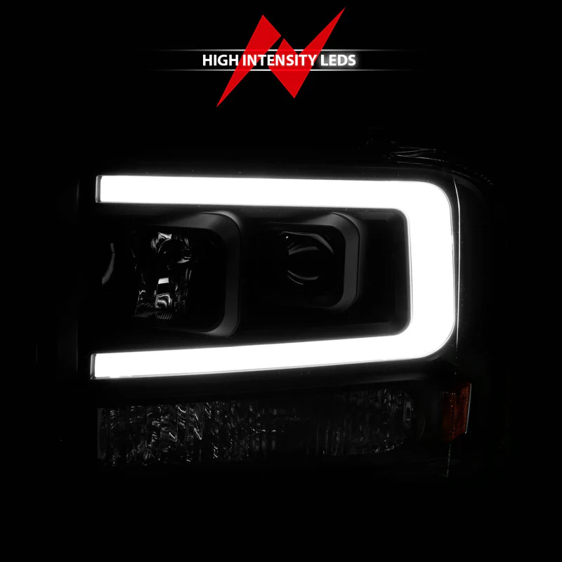 ANZO 99-04 Ford F250/F350/F450/Excursion (excl 99) Projector Headlights - w/ Light Bar Black Housing - Image 7