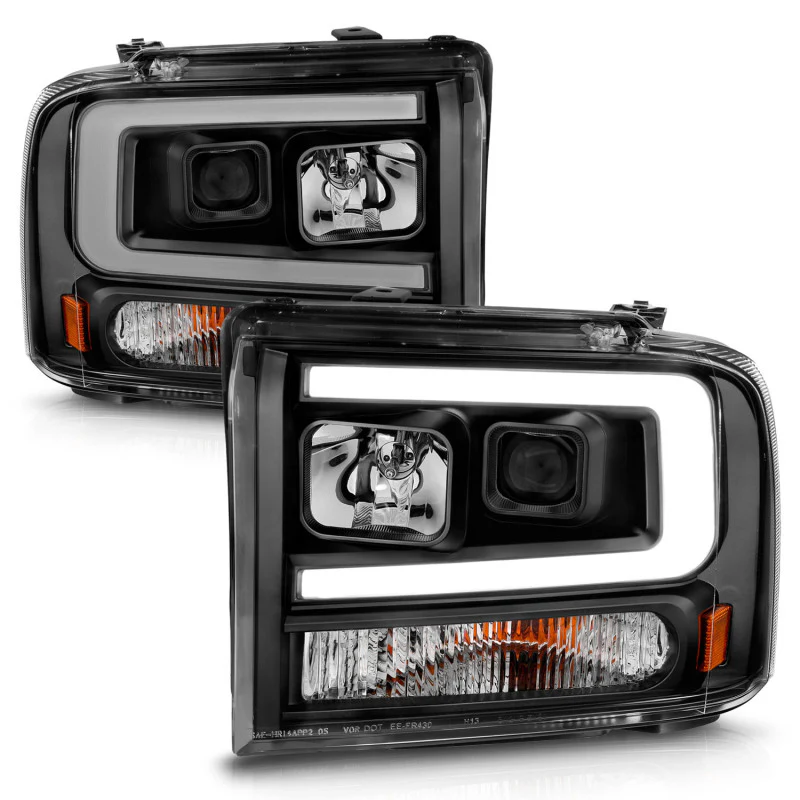 ANZO 99-04 Ford F250/F350/F450/Excursion (excl 99) Projector Headlights - w/ Light Bar Black Housing - Image 8