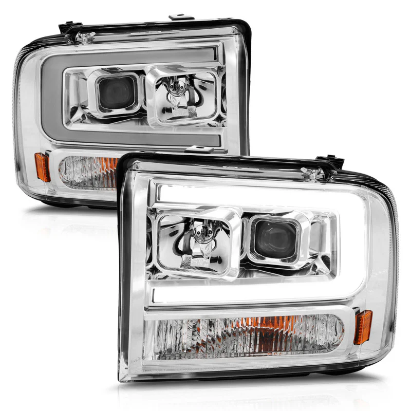 ANZO 99-04 Ford F250/F350/F450/Excursion (excl 99) Projector Headlights - w/Light Bar Chrome Housing - Image 11