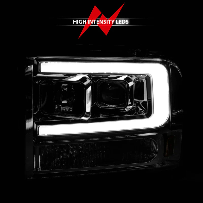 ANZO 99-04 Ford F250/F350/F450/Excursion (excl 99) Projector Headlights - w/Light Bar Chrome Housing - Image 8