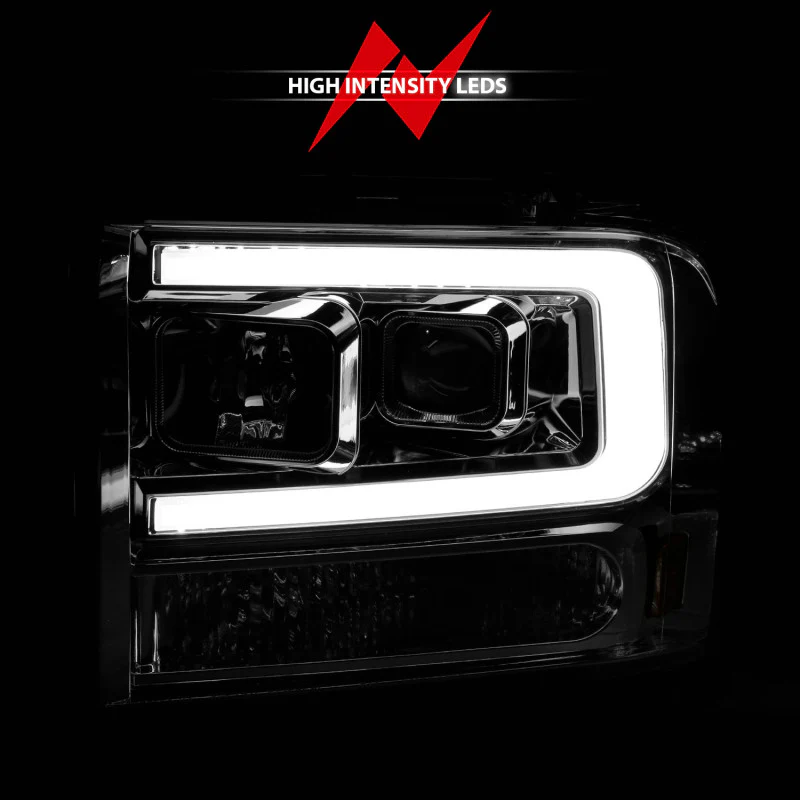 ANZO 99-04 Ford F250/F350/F450/Excursion (excl 99) Projector Headlights - w/Light Bar Chrome Housing - Image 9