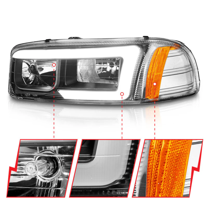 ANZO 99-17 GMC Sierra/Denali Headlights Black Amber (w/C Light Bars) - Image 3