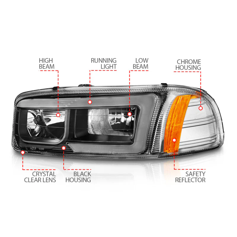 ANZO 99-17 GMC Sierra/Denali Headlights Black Amber (w/C Light Bars) - Image 5