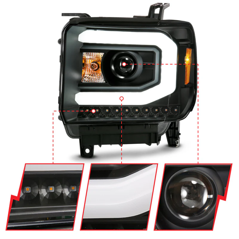 ANZO GMC SIERRA 1500 14-15 2500H/15-19 Projector Headlight Plank Style Black w/ Switchback (Halogen) - Image 2