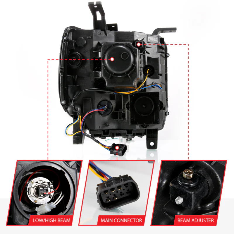 ANZO GMC SIERRA 1500 14-15 2500H/15-19 Projector Headlight Plank Style Black w/ Switchback (Halogen) - Image 6