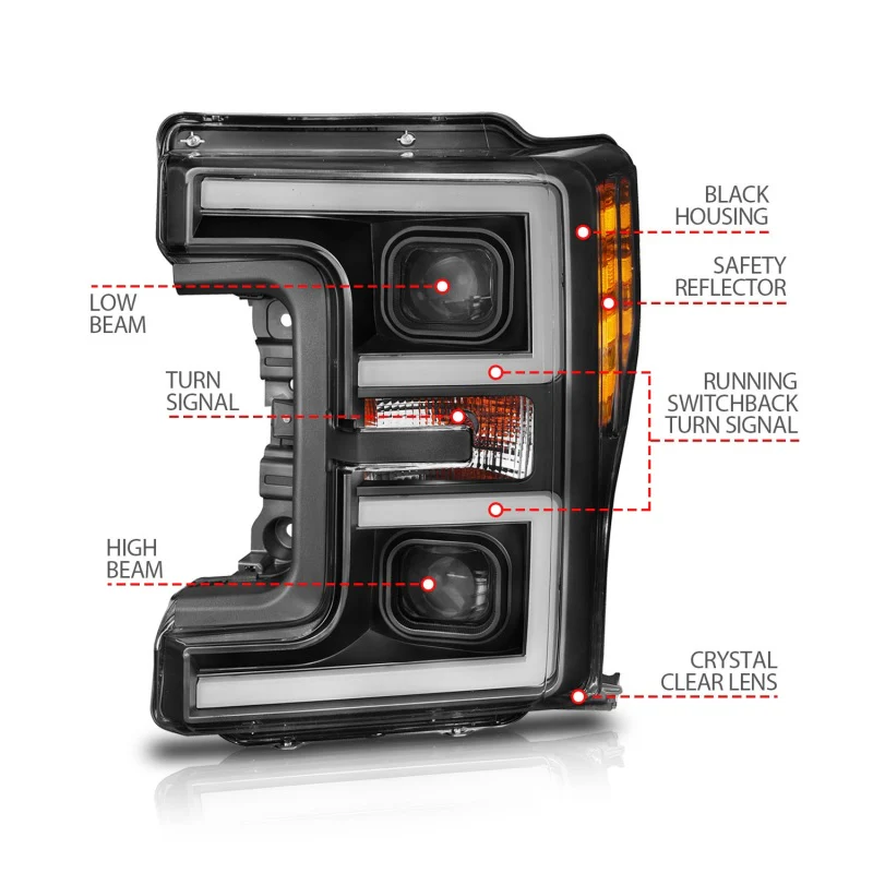 ANZO LED Headlights 17-18 Ford F-250 Super Duty Plank-Style L.E.D. Headlight Black (Pair) - Image 12