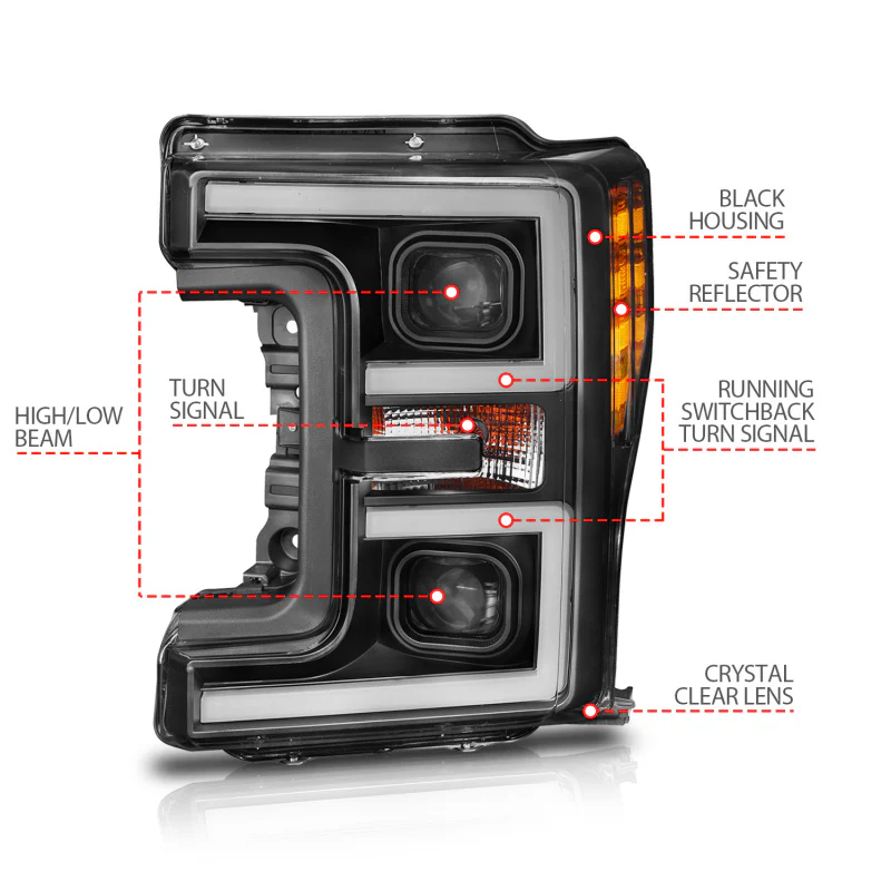 ANZO LED Headlights 17-18 Ford F-250 Super Duty Plank-Style L.E.D. Headlight Black (Pair) - Image 13