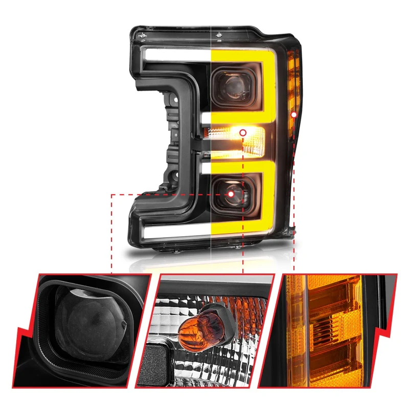 ANZO LED Headlights 17-18 Ford F-250 Super Duty Plank-Style L.E.D. Headlight Black (Pair) - Image 7