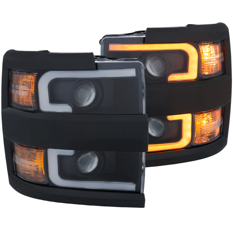 ANZO Projector Headlights 15-17 Chevrolet Silverado 2500HD / 3500HD Black w/ Black Rim - Image 8