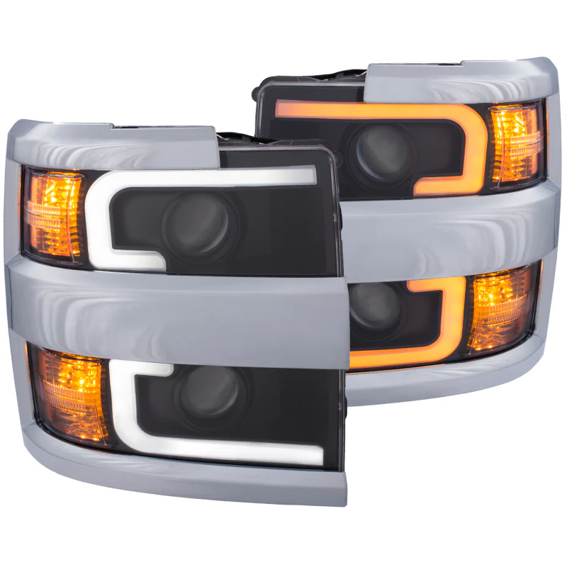 ANZO Projector Headlights 15-17 Chevrolet Silverado 2500HD / 3500HD Black w/ Chrome Rim - Image 11