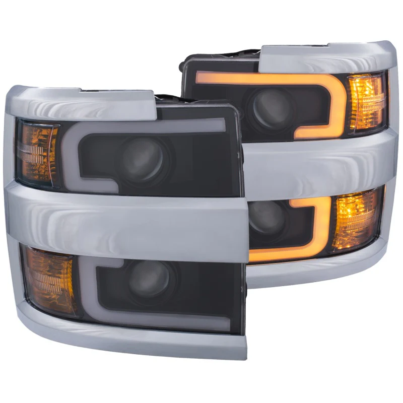 ANZO Projector Headlights 15-17 Chevrolet Silverado 2500HD / 3500HD Black w/ Chrome Rim - Image 3