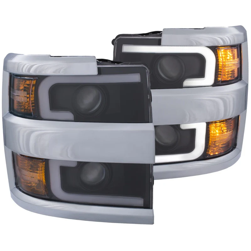 ANZO Projector Headlights 15-17 Chevrolet Silverado 2500HD / 3500HD Black w/ Chrome Rim - Image 8