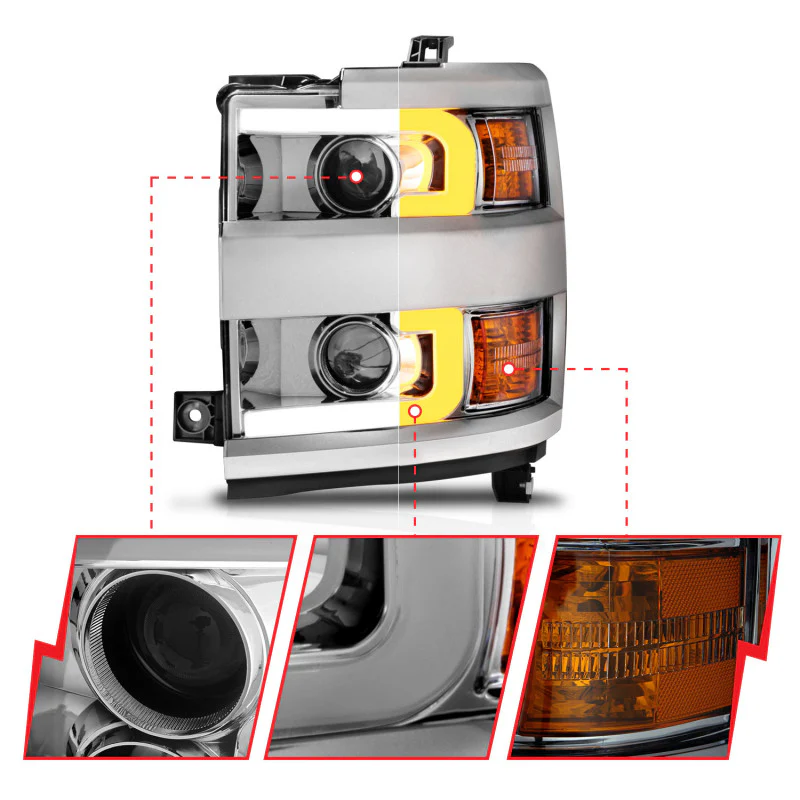 ANZO Projector Headlights 15-17 Chevrolet Silverado 2500HD / 3500HD Chrome w/ Chrome Rim - Image 14